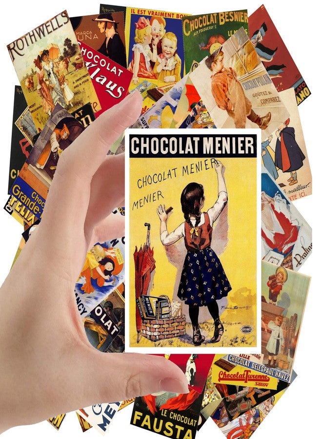 PIXILUV Large Stickers (24 pcs 2.5"x3.5") Chocolate Vintage Poster Ads Adverts - Image 1